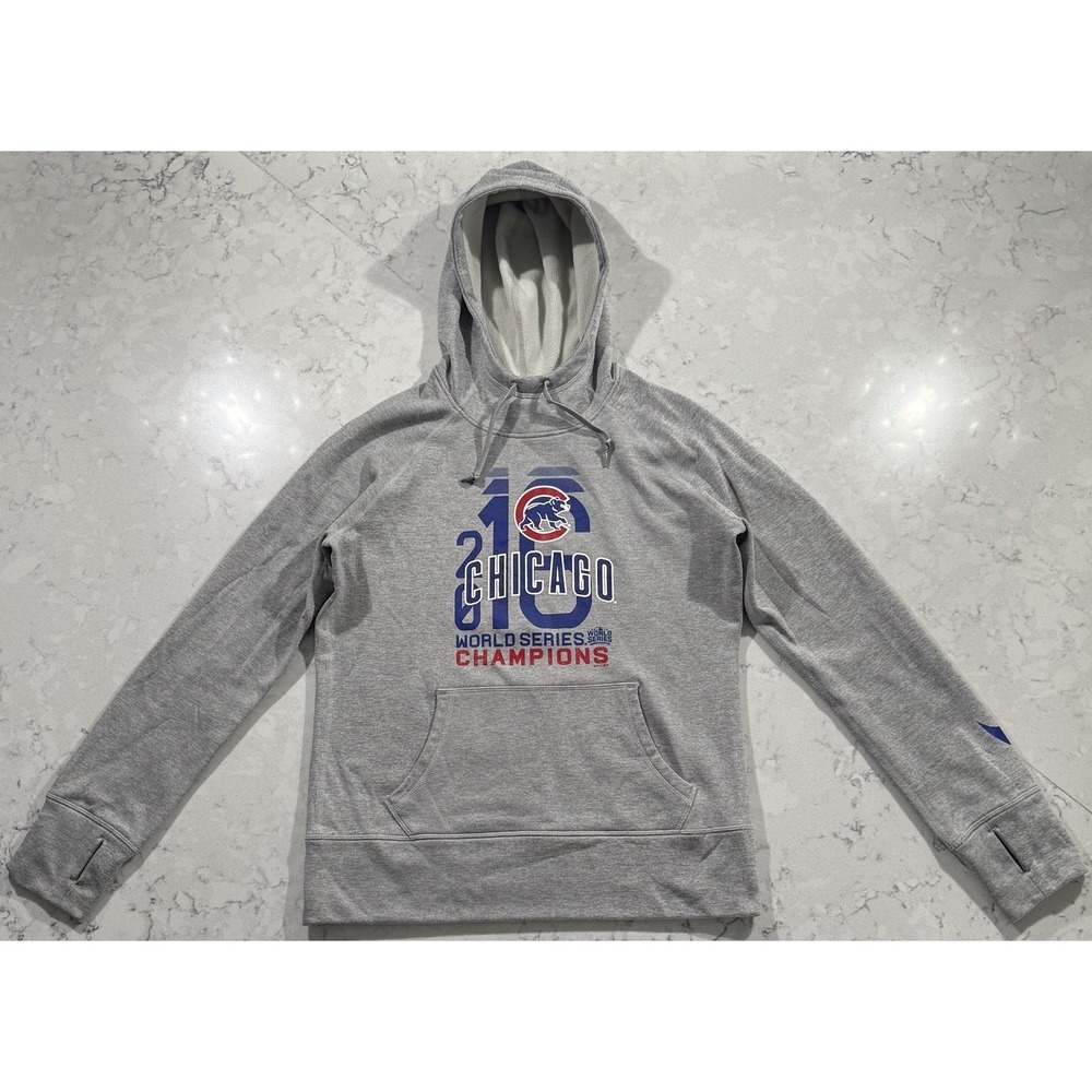 Nike Chicago Cubs 2016 World Series Champions Hoodie Womens M Gray Therma-FIT